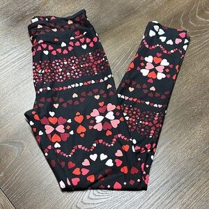 LuLaRoe Women’s Leggings with Heart Design - Black and Red